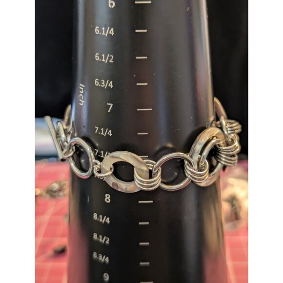 Faux Abalone Shell Silver Tone Chain Link Toggle Bracelet - Picture 5 of 6